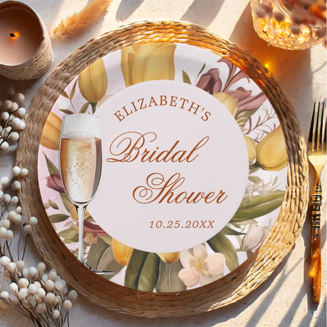 Floral Brunch And Bubbly Bridal Shower Paper Plate (Creator Uploaded)