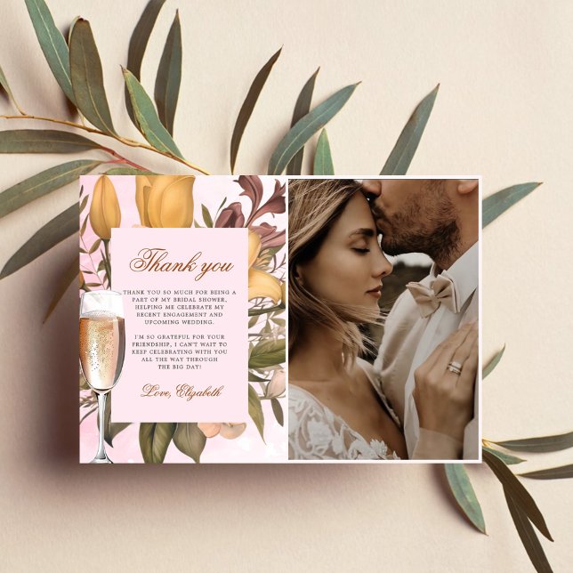 Floral Brunch And Bubbly Bridal Shower Photo Thank You Card (Creator Uploaded)