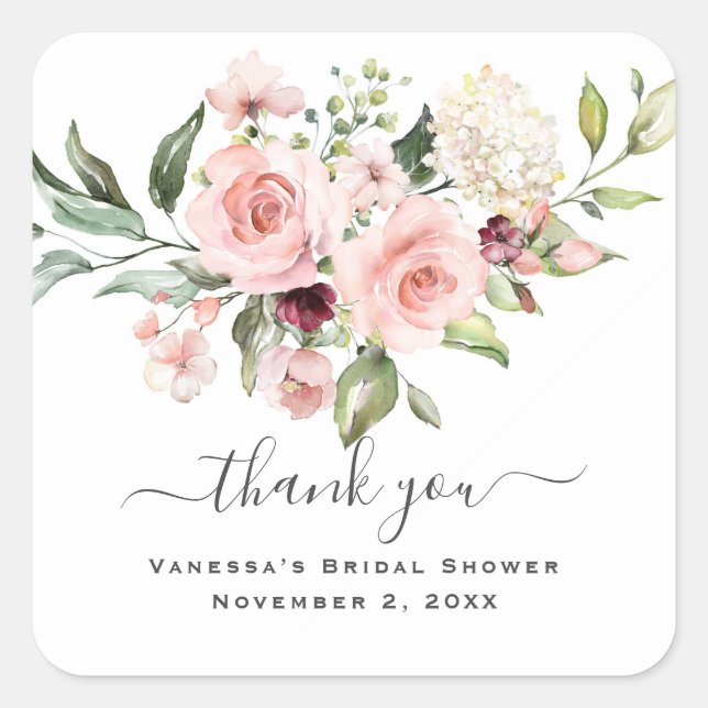 Floral Brunch and Bubbly Bridal Shower Square Sticker (Front)