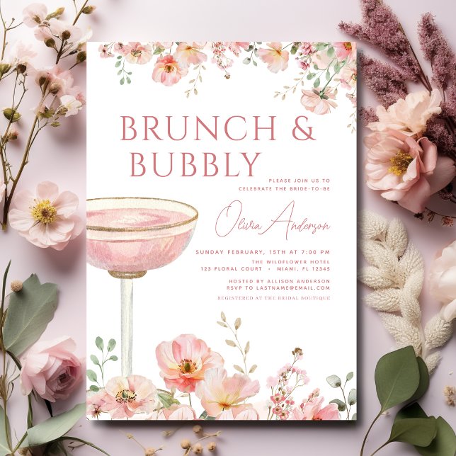 Floral Brunch and Bubbly Champagne Bridal Shower Invitation (Creator Uploaded)