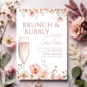Floral Brunch and Bubbly Champagne Bridal Shower Invitation
