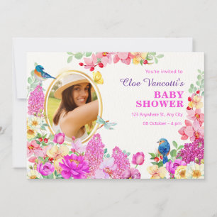 Floral brunch photo baby shower invitation