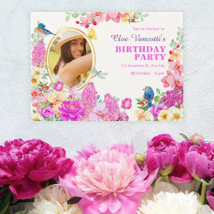 Floral brunch photo birthday  invitation