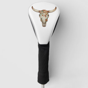 Floral Brushstroke Western Cow Skull Flower Cowboy Golf Head Cover