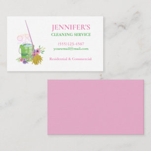 Floral Bucket & Mop House Cleaning Service Business Card