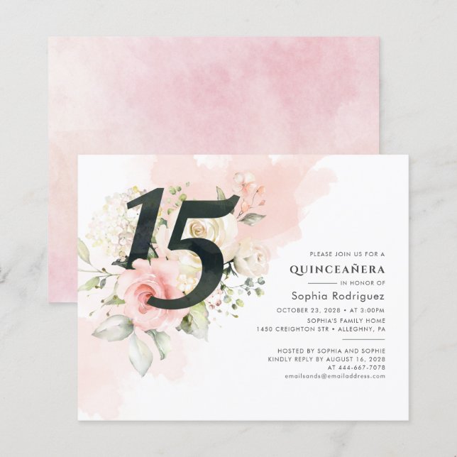 Floral Budget 15th Birthday Quinceanera Party (Front/Back)