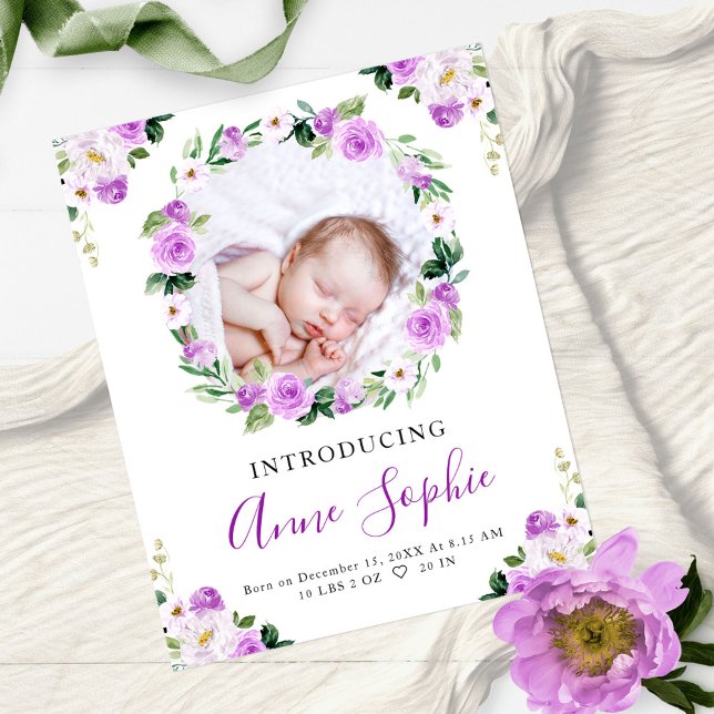 Floral Budget Birth Announcement Thank You Card (Creator Uploaded)