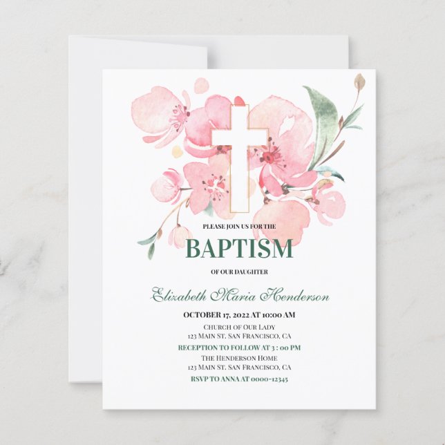 Floral /BUDGET- Girl Baptism Invitation. (Front)