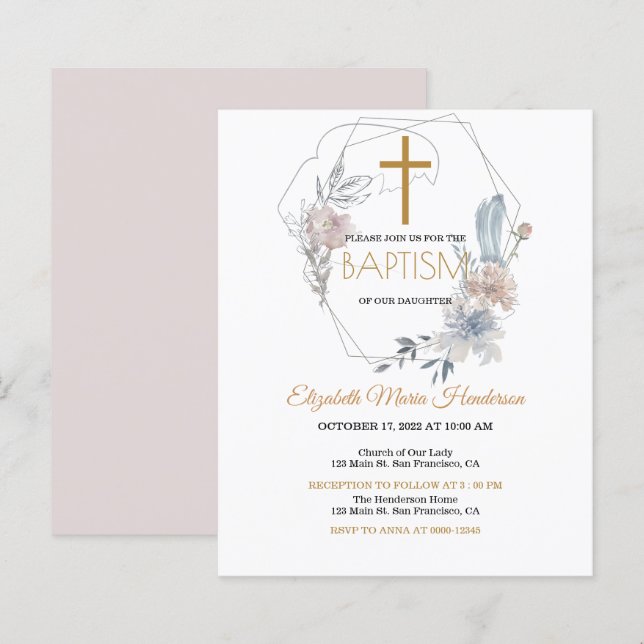 Floral /BUDGET/Girl Baptism Invitation. (Front/Back)