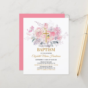 Floral/BUDGET- Girl Baptism Invitation.