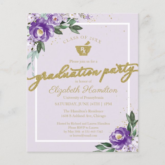 Floral Budget Invitation Pharmacy Grad Party (Front)