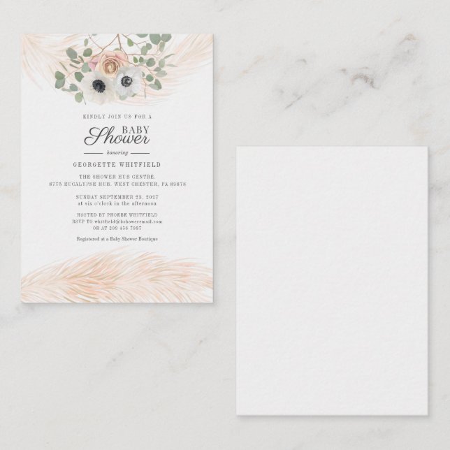 Floral Budget Pampas Grass Baby Shower Invitation (Front/Back)