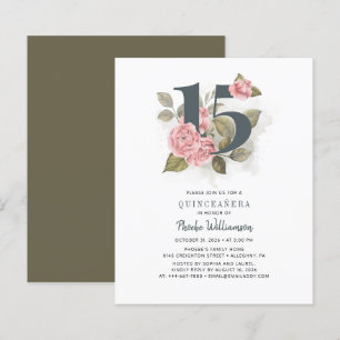 Floral Budget Quinceanera 15th Birthday Invitation