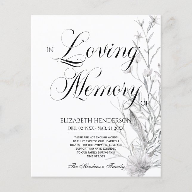 Floral Budget Sympathy In Loving Memory. Flyer (Front)