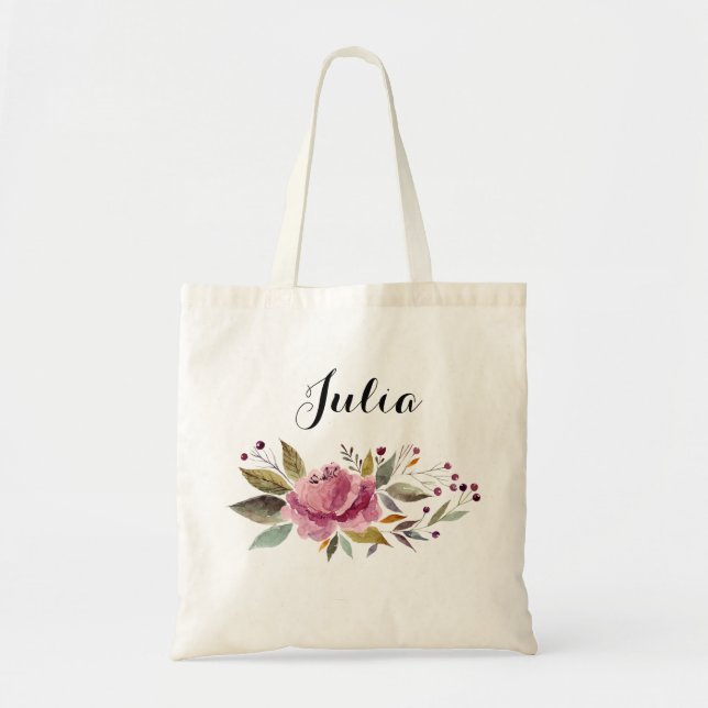 Floral Budget Tote Bag Personalised Bridesmaid (Front)
