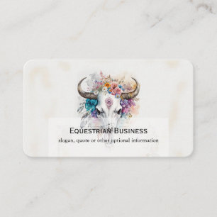 Floral Bull Skull Watercolor Art Business Card