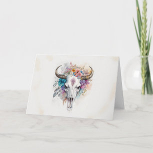 Floral Bull Skull Watercolor Art Card