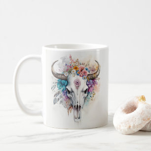 Floral Bull Skull Watercolor Art Coffee Mug