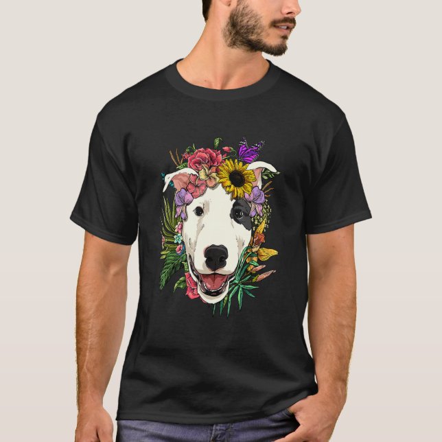 Floral Bull Terrier Botanical Plant Flower Bully D T-Shirt (Front)