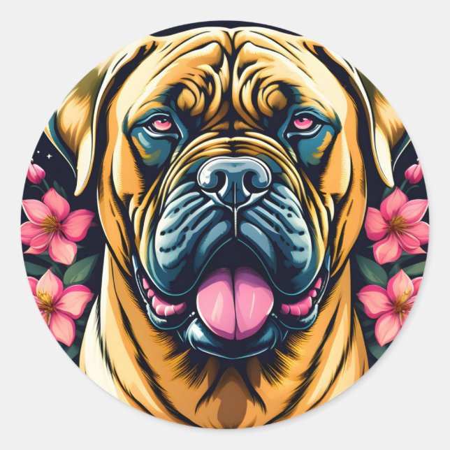 Floral Bullmastiff Dog Classic Round Sticker (Front)