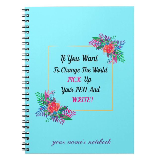 floral bunch border with quote and custom initial notebook (Front)