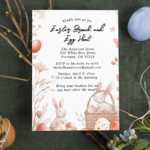 Floral bunnies and Easter Brunch and egg hunt Invitation