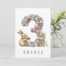 Floral Bunny 3rd Birthday Card