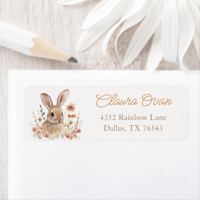 Floral Bunny Baby Shower Address Label (Insitu)