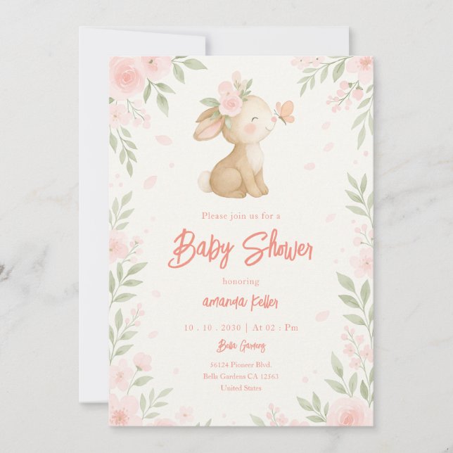 Floral Bunny Baby Shower Invitation (Front)
