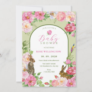 Floral bunny baby shower invitation