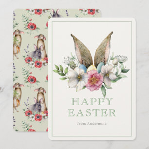 Floral Bunny Ear & Eggs Easter Holiday Card