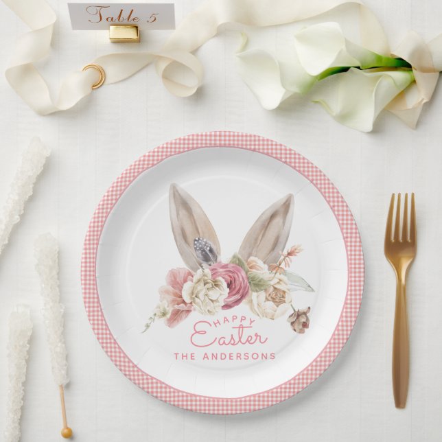 Floral Bunny Ears Easter Paper Plates (Wedding)