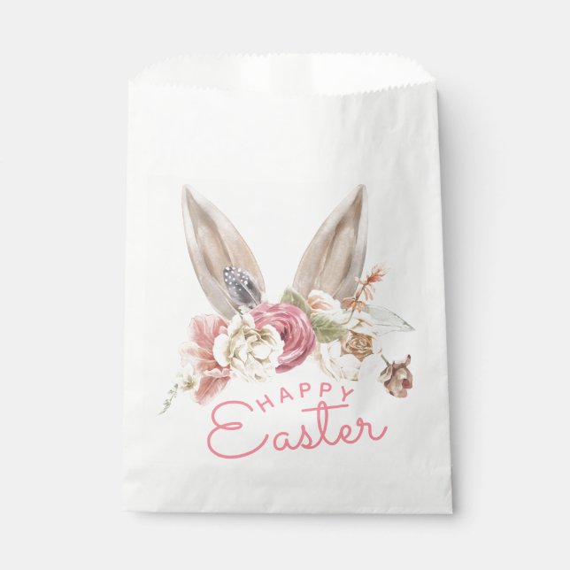 Floral Bunny Ears | Happy Easter Favour Bags (Front)
