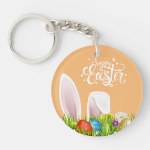 Floral Bunny Ears Happy Easter Keychain