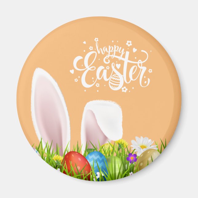 Floral Bunny Ears Happy Easter | Magnet (Front)