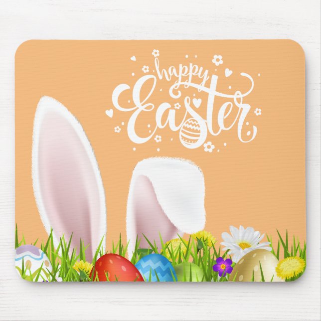 Floral Bunny Ears Happy Easter | Mousepad (Front)