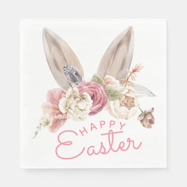 Floral Bunny Ears | Happy Easter Napkin (Front)