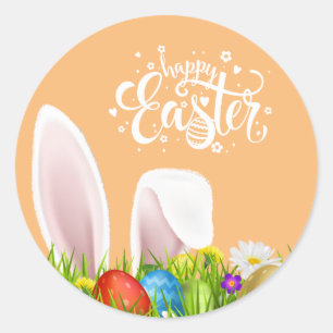 Floral Bunny Ears Happy Easter   Sticker Seal