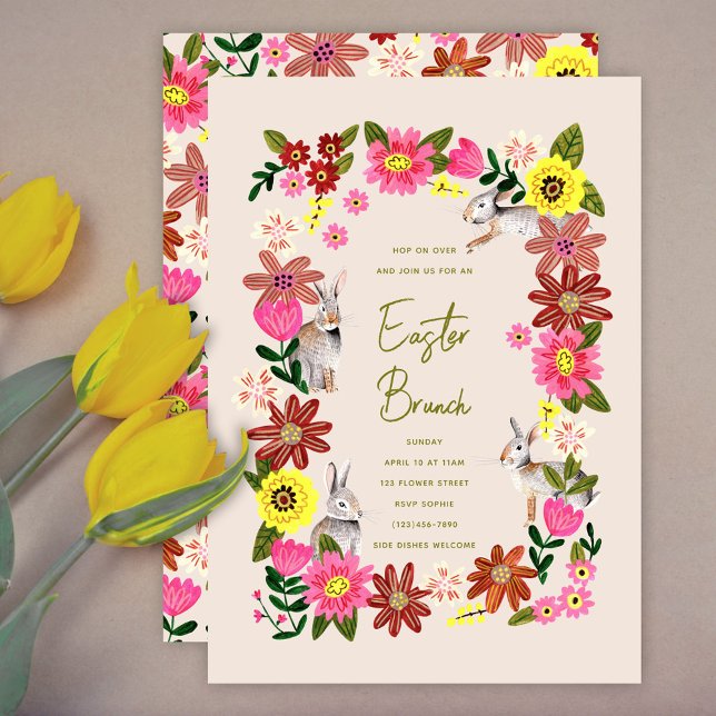 Floral Bunny Easter Brunch Spring Garden Invitation (Floral Bunny Easter Brunch Spring Garden Invitation)
