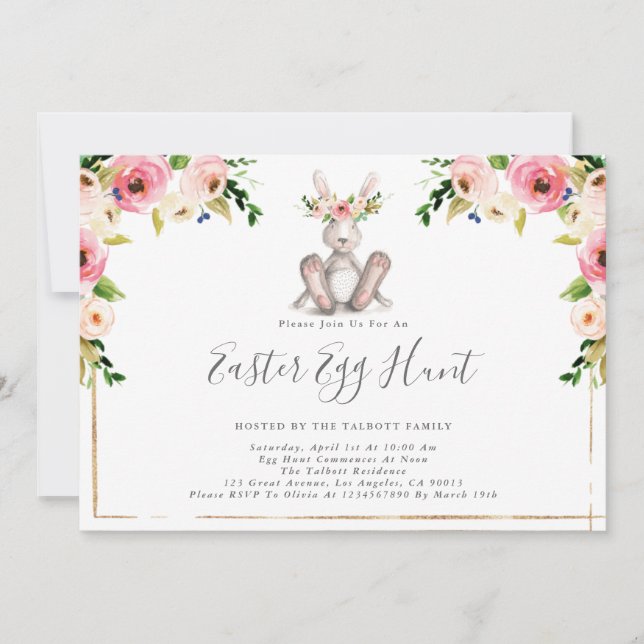 Floral Bunny Easter Egg Hunt Invitation (Front)