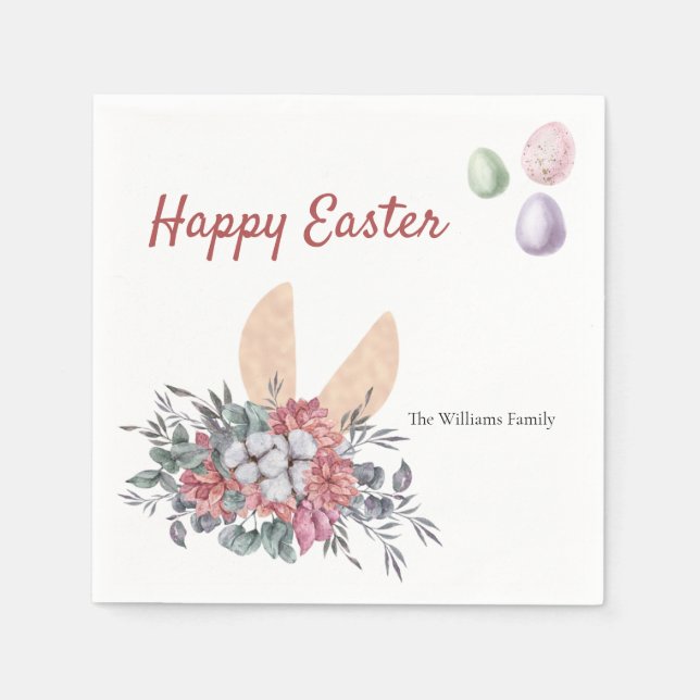 Floral Bunny Easter Personalised Naplins Napkin (Front)