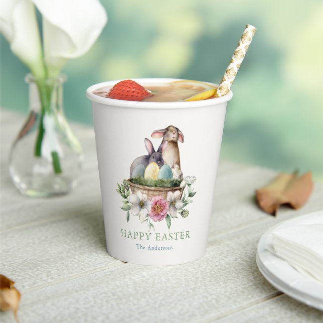 Floral Bunny Eggs Happy Easter Paper Cups (Insitu)