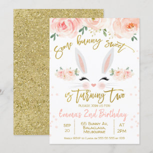 Floral bunny face 2nd Birthday Invitation