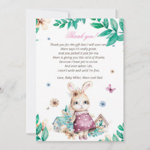 Floral Bunny Girl Baby Shower Thank You Card