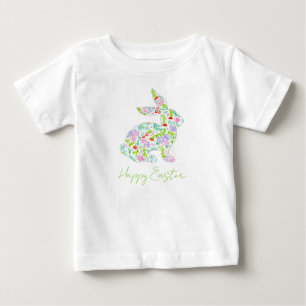 Floral Bunny HAPPY EASTER Spring Colourful Fun Baby T-Shirt