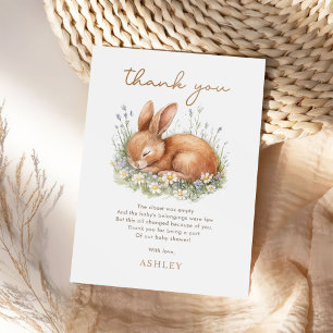  Floral Bunny Rabbit Baby Shower  Thank You Card