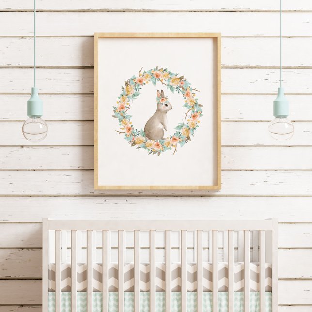 Floral Bunny Rabbit Watercolor Woodland Nursery Poster (Creator Uploaded)