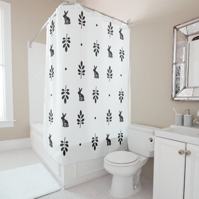 Floral Bunny Shower Curtain (In Situ)