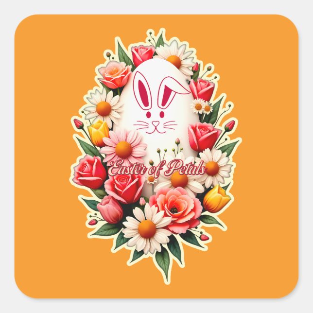 Floral Bunny – Spring Easter - Autocolante Square Sticker (Front)