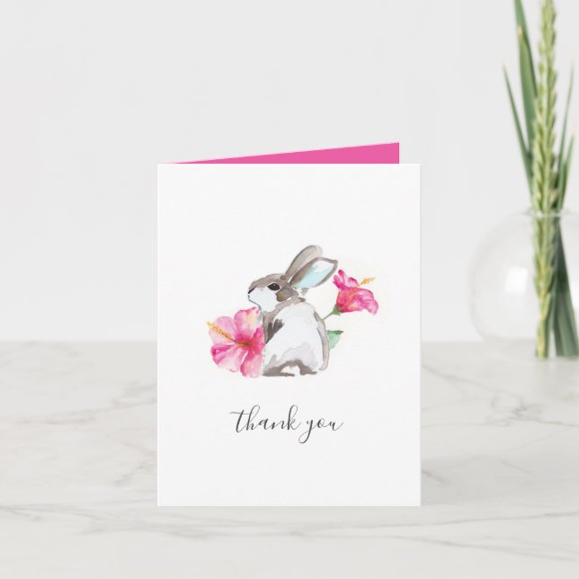 Floral Bunny Watercolor Thank You Card (Front)